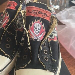 Ed Hardy Black and Red Skull Sneakers